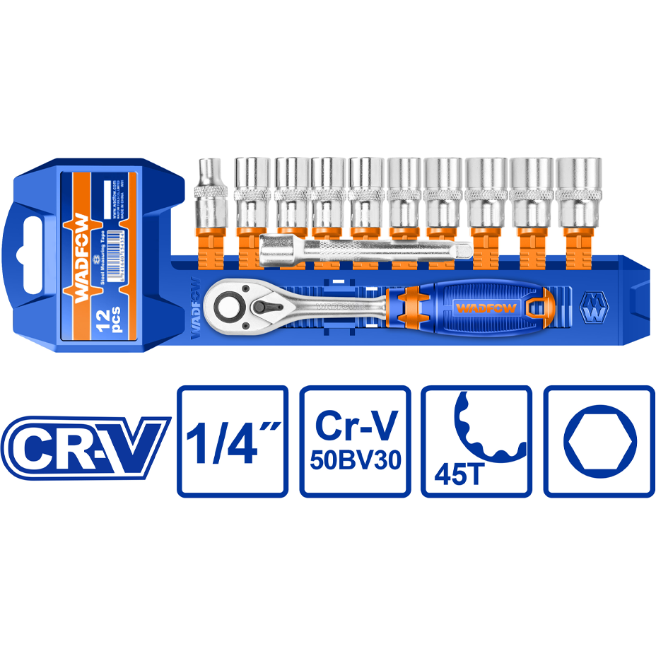 Wadfow WST4212 Socket Wrench 12Pcs Set 1/4" Secondary image