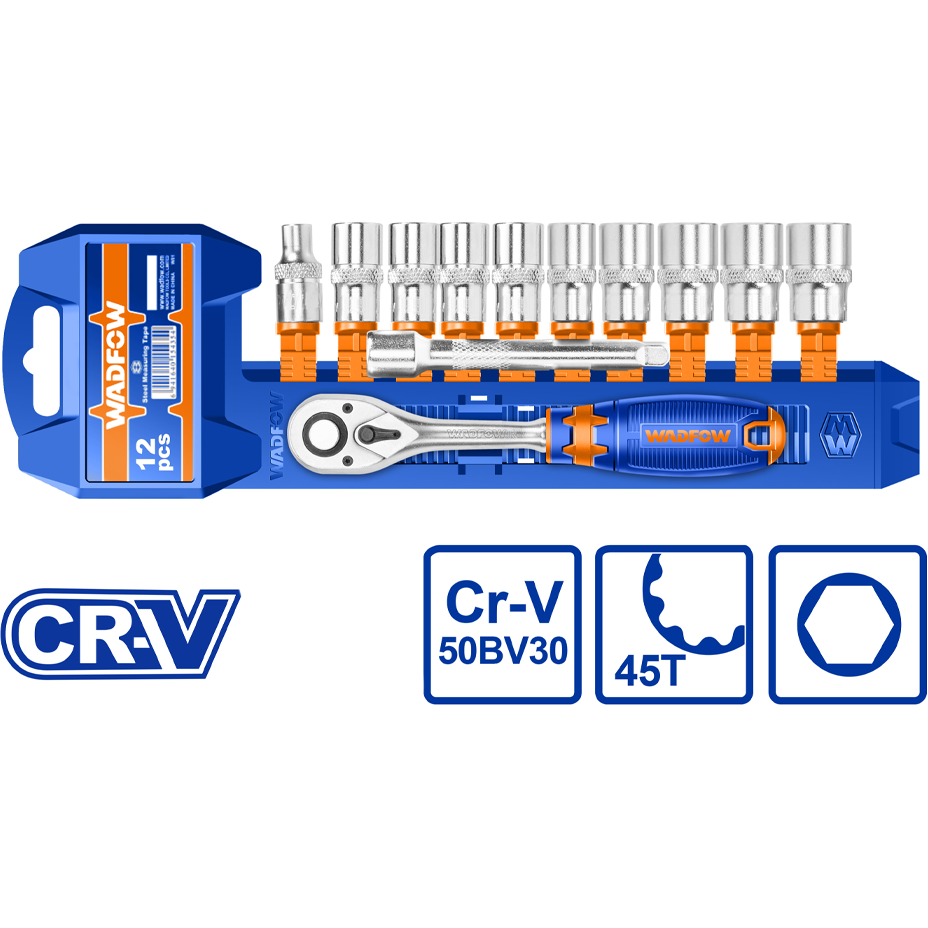 Wadfow WST3212 Socket Wrench 12Pcs Set 3/8"" | Wadfow by KHM Megatools Corp.