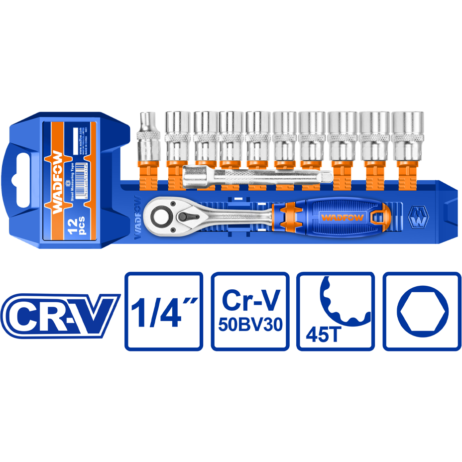 Wadfow WST4212 Socket Wrench 12Pcs Set 1/4" | Wadfow by KHM Megatools Corp.