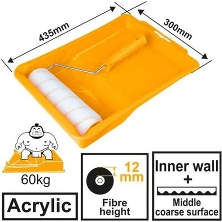 Ingco HKTCB032301 3 in 1 Cylinder Brush Paint Roller with Tray Set 9" (Acyrlic) - KHM Megatools Corp. Main image