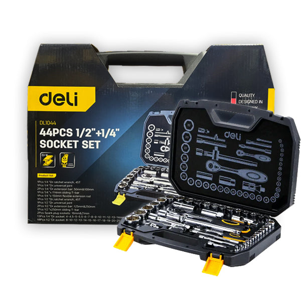 Deli EDL1044 Socket Set 1/2" + 1/4" 44pcs - ToolsSavvy.ph
