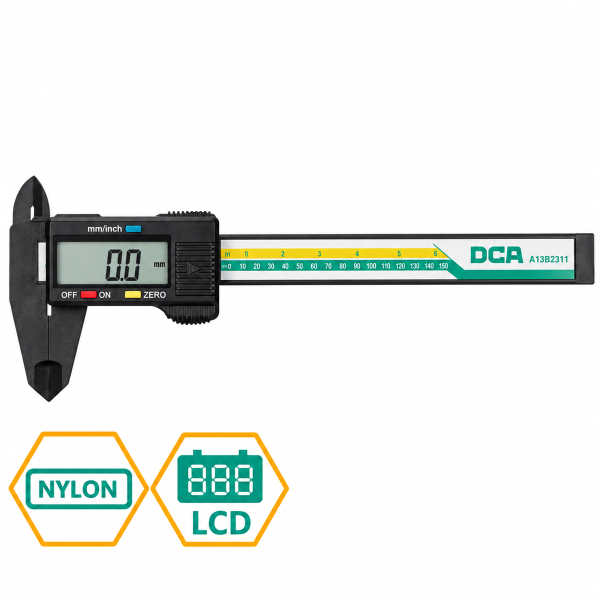 DCA A13B2311 Plastic Digital Caliper 6"/150mm - ToolsSavvy.ph Main image