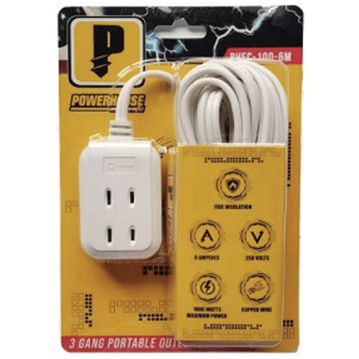 Powerhouse Electric Extension Cord 3 Gang Portable Outlet - KHM Megatools Corp. Main image