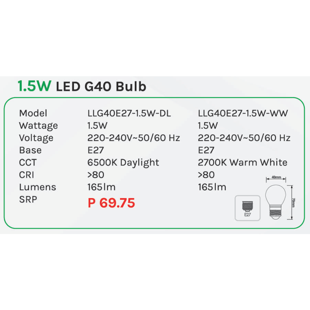 Omni 1.5W LED G40 Mini Light Bulb E27 - KHM Megatools Corp.