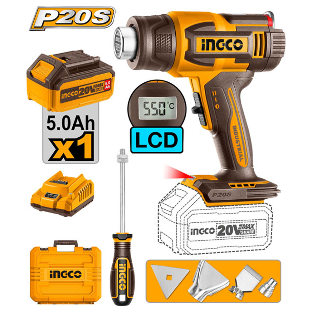 Ingco HGLI20035 Cordless Li-Ion Heat Gun 20V 4.0AH Secondary image