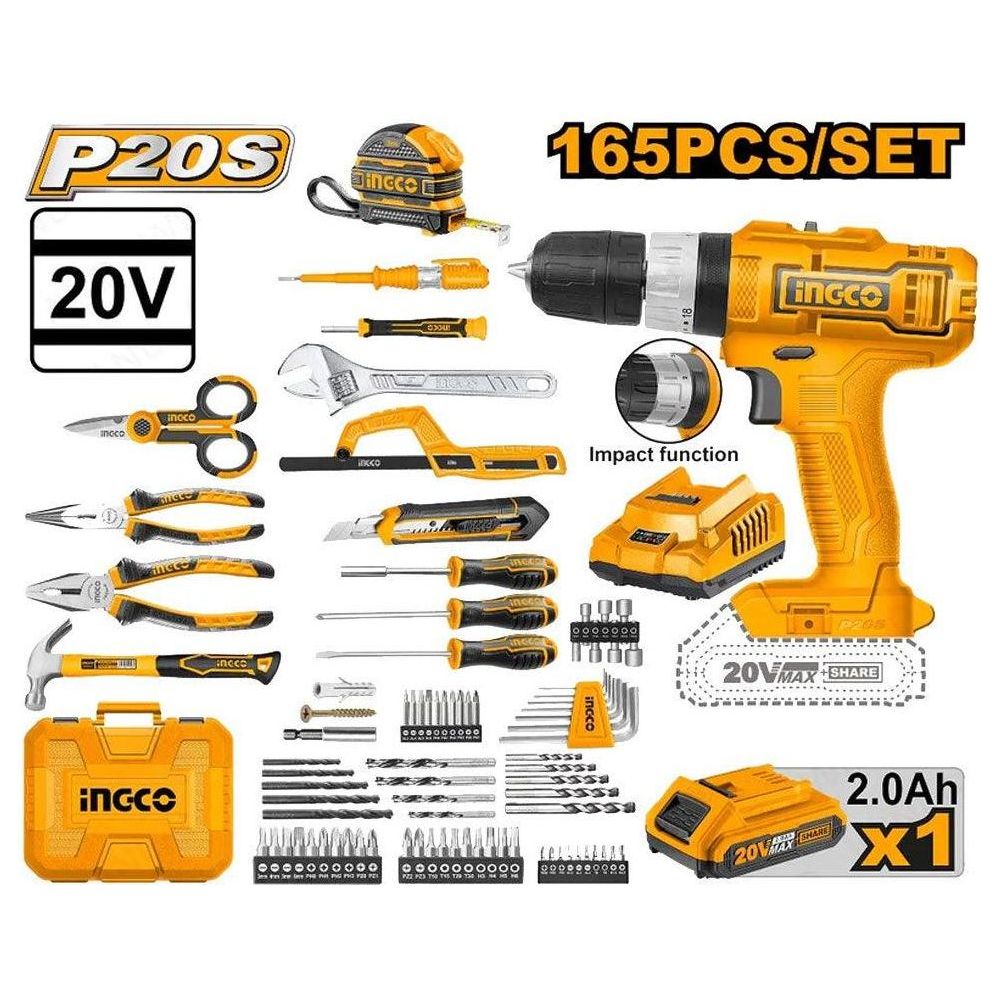 Ingco HKTHP11651 Li-Ion Impact Drill 165pcs Tools Set - KHM Megatools Corp.