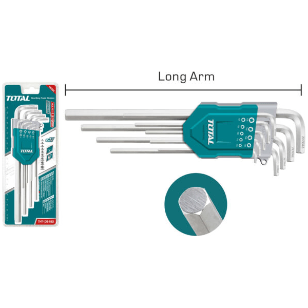 Total THT106192 9pcs Hex Allen Wrench Key Set Extra Long Arm - KHM Megatools Corp. Main image