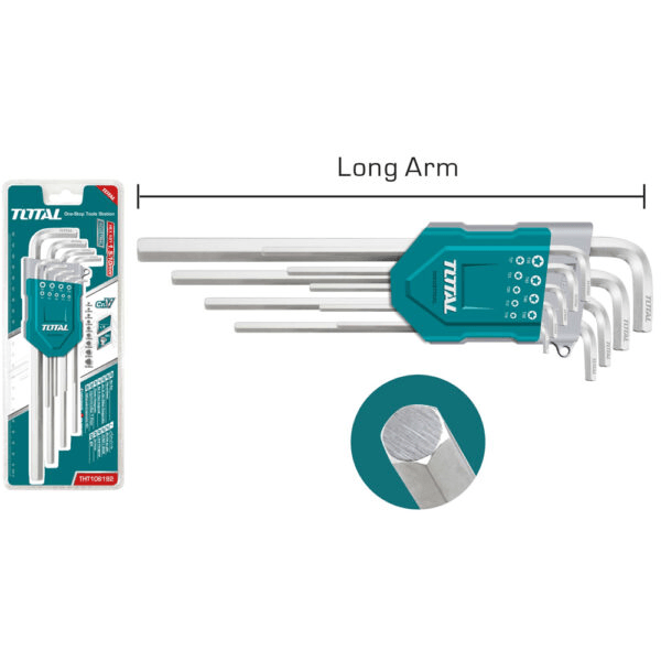 Total THT106192 9pcs Hex Allen Wrench Key Set Extra Long Arm - KHM Megatools Corp. Main image