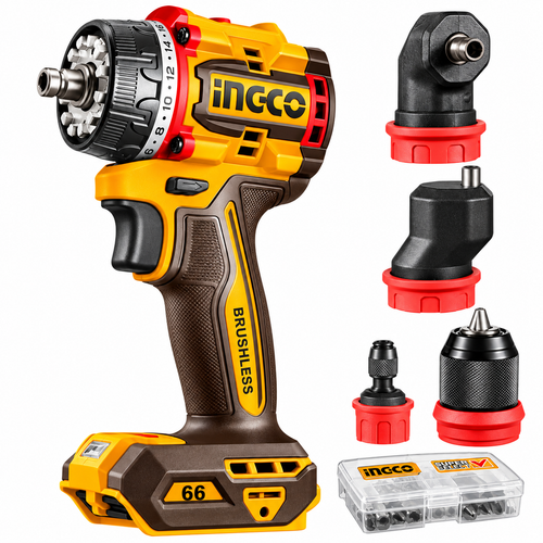 Ingco CDLI20686 Cordless Drill Driver 20V 66Nm (5-in-1 Multi-Head) [Kit]