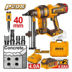 Ingco CCNLI9008 Cordless Brushless Li-Ion Concrete Nailer 40mm 20V 4.0AH - ToolsSavvy.ph