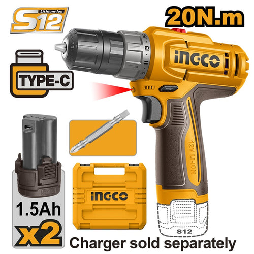 Ingco CDLI12206 Cordless Drill 12V 20Nm - ToolsSavvy.ph