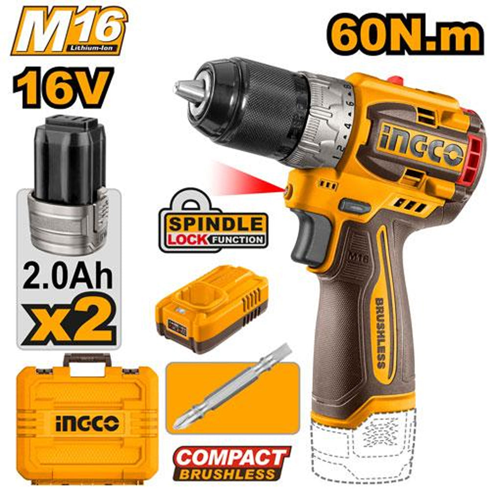 Ingco CDLI16682 60Nm Cordless Drill M16 16V - ToolsSavvy.ph Main image