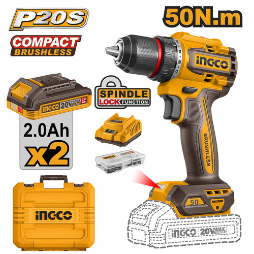 Ingco CDLI20506 Brushless Cordless Drill 20V 50Nm - ToolsSavvy.ph