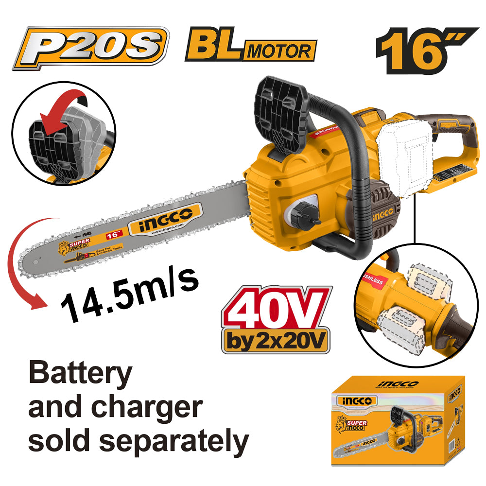 Ingco CGSLI40168 Cordless Chain Saw 40V 16" (Bare) Main image