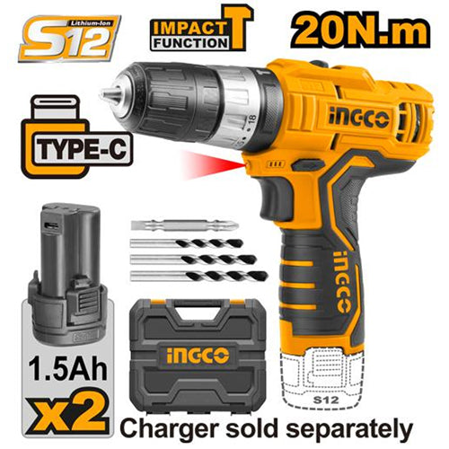 Ingco CIDLI12328 LI-ION Impact Drill 12V