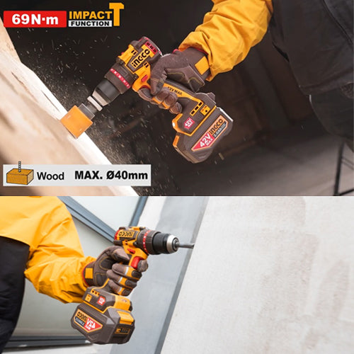 Ingco CIDLI429982 Brushless Cordless Impact Drill 42V 99Nm