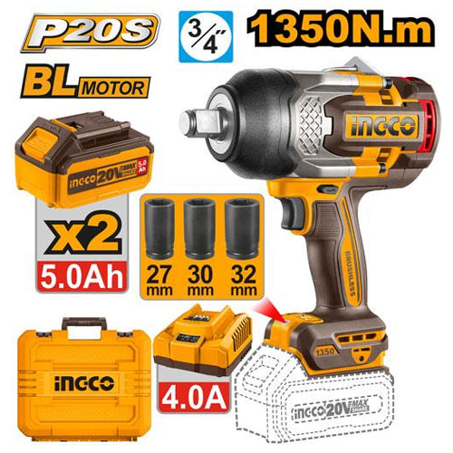 Ingco CIWLI20135 Cordless Impact Wrench 20V 1350Nm