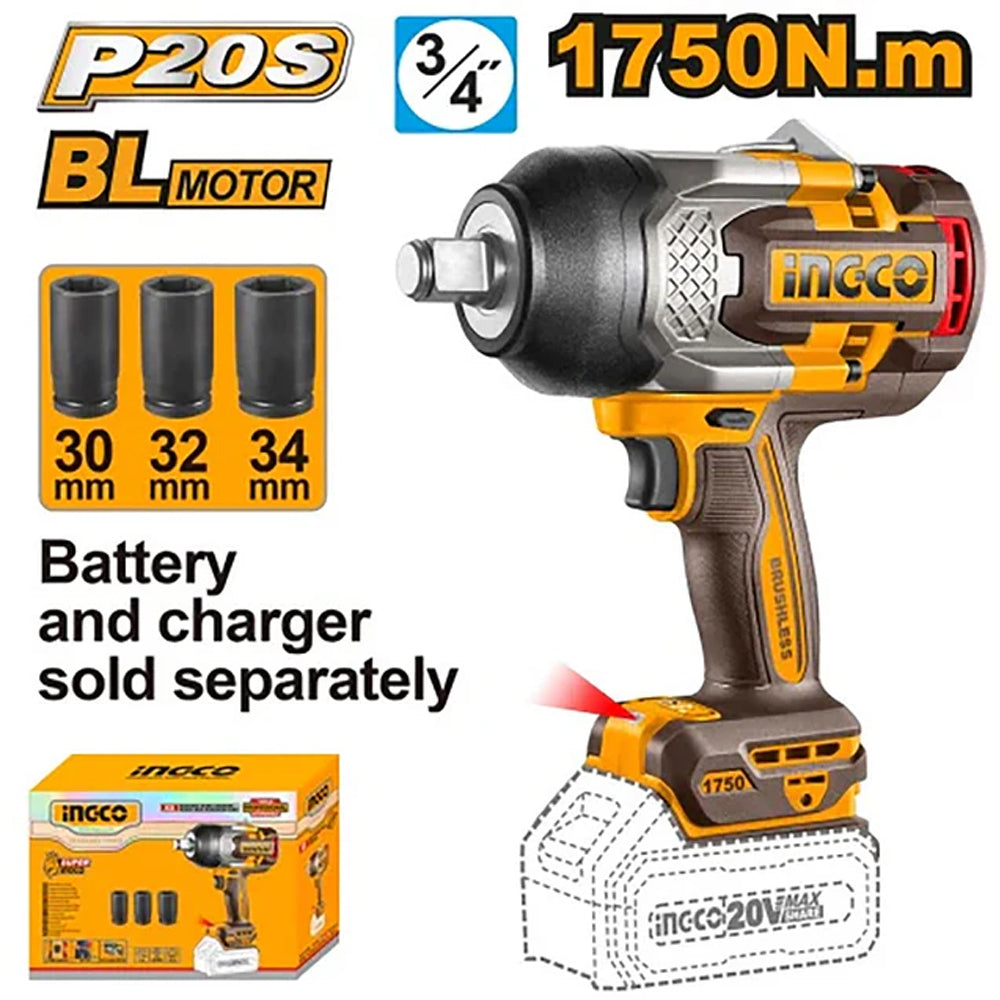 Ingco CIWLI201751 Cordless Impact Wrench 20V 1750Nm - ToolsSavvy.ph Main image