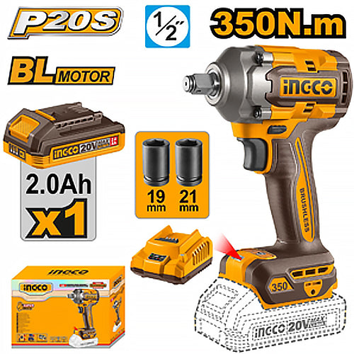 Ingco CIWLI20351 Cordless Impact Wrench 20V 350Nm