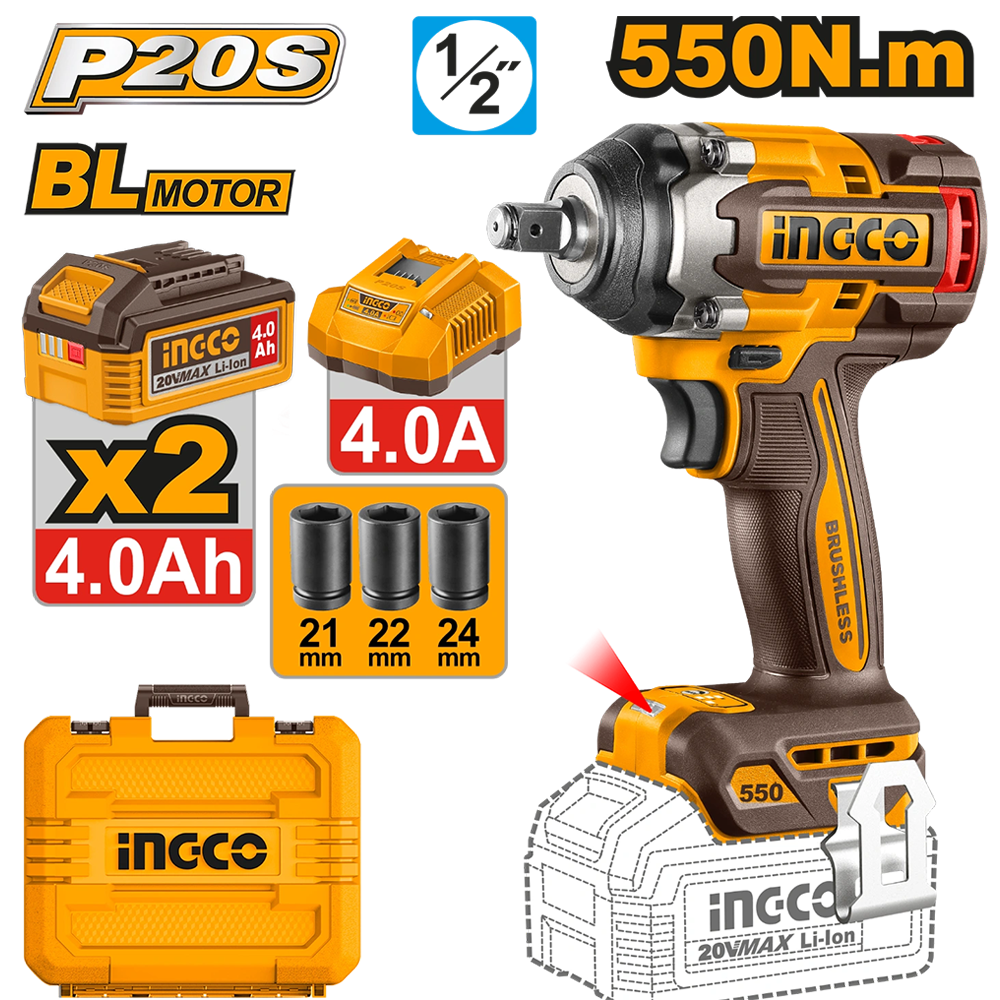 Ingco CIWLI2055 Cordless Impact Wrench 20V 550NM - ToolsSavvy.ph