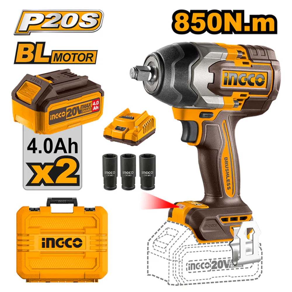 Ingco CIWLI2085 Cordless Impact Wrench 20V 850Nm - ToolsSavvy.ph Main image