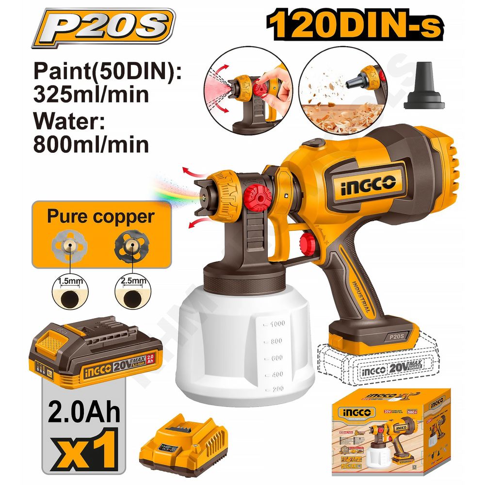 Ingco CSGLI20042 Li-Ion Spray Gun 20V | Ingco by KHM Megatools Corp. Main image
