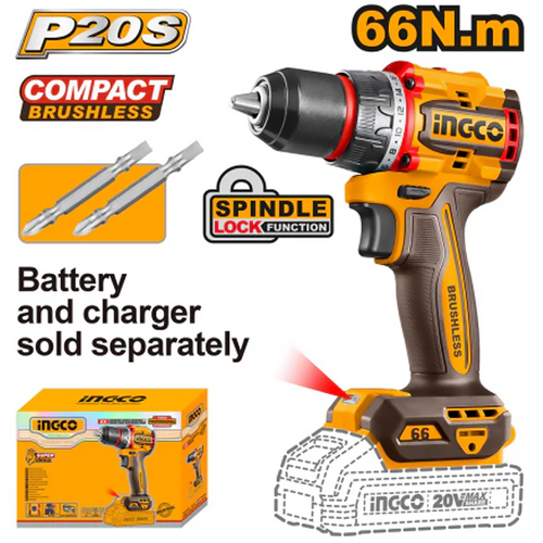 Ingco CDLI206681 Compact Cordless Drill 66Nm 20V (Bare)