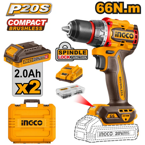 Ingco CDLI20668 Compact Cordless Drill 66Nm 20V