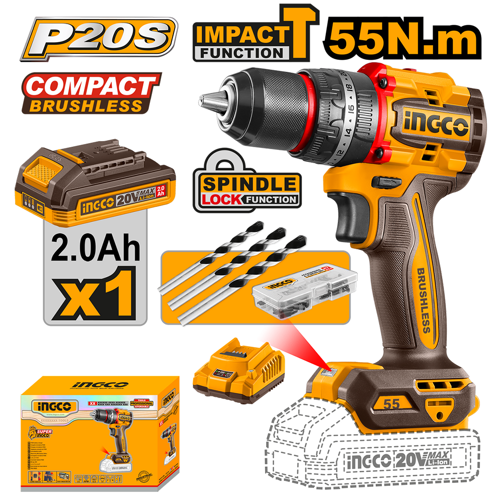 Ingco CIDLI205582 Cordless Impact Drill 20V 55Nm