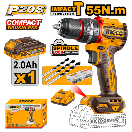 Ingco CIDLI205582 Cordless Impact Drill 20V 55Nm