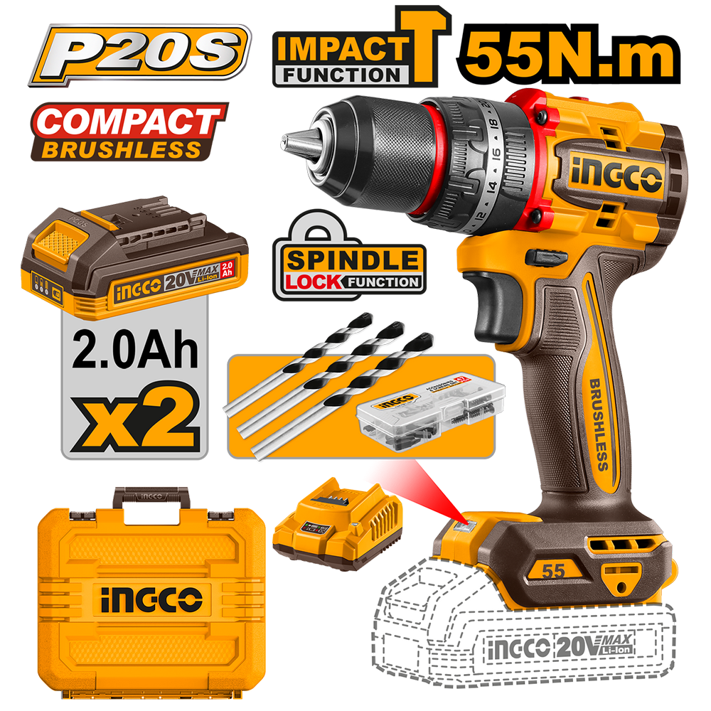 Ingco CIDLI20558 Cordless Impact Drill 20V 55Nm