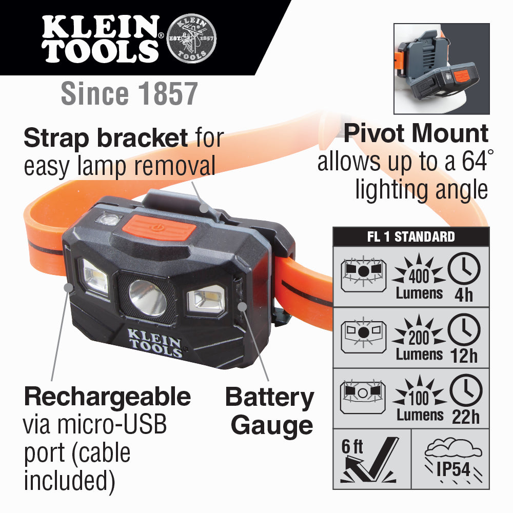 Klein 56064 Rechargeable Headlamp w/ Silicon Strap - ToolsSavvy.ph