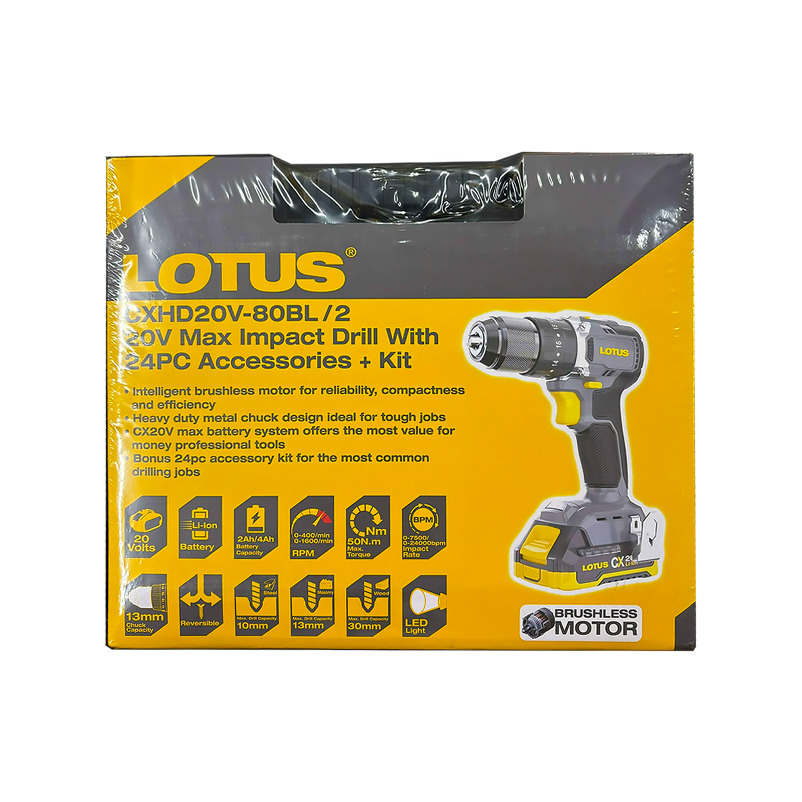 Lotus CXHD20V-80BL/2 Cordless Impact Drill w/ 24pcs Accessories Kit 20V - ToolsSavvy.ph