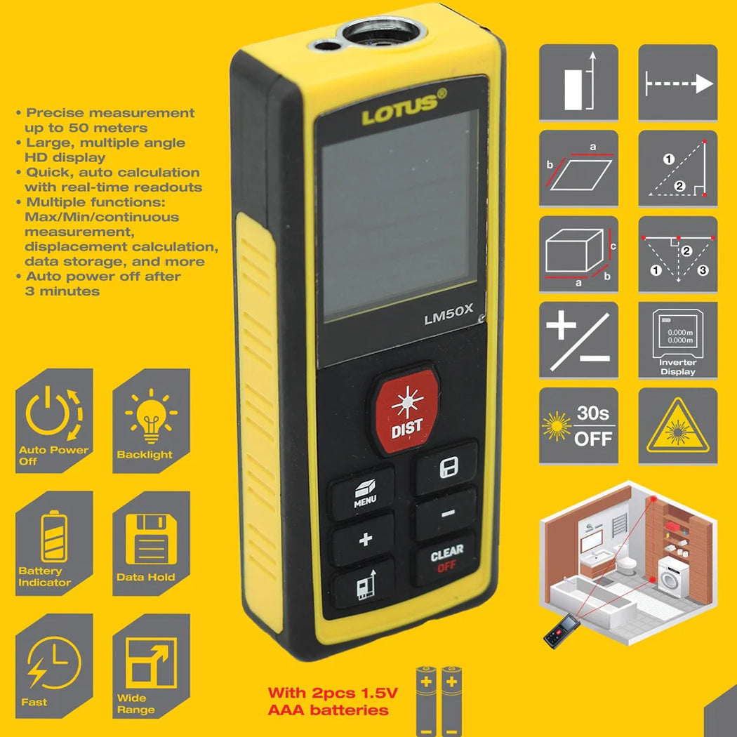 Lotus LM50X Laser Distance Measure 50M - ToolsSavvy.ph