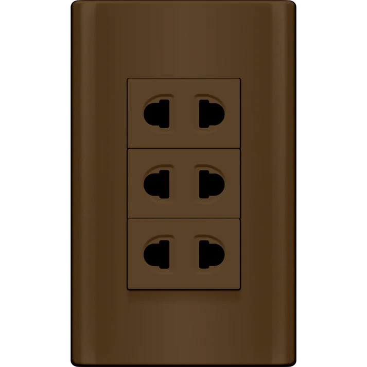 Royu MDS115/DW 3-Gang Universal Outlet Set 15A (Plano) [Dark Wood] | Royu by KHM Megatools Corp. Main image