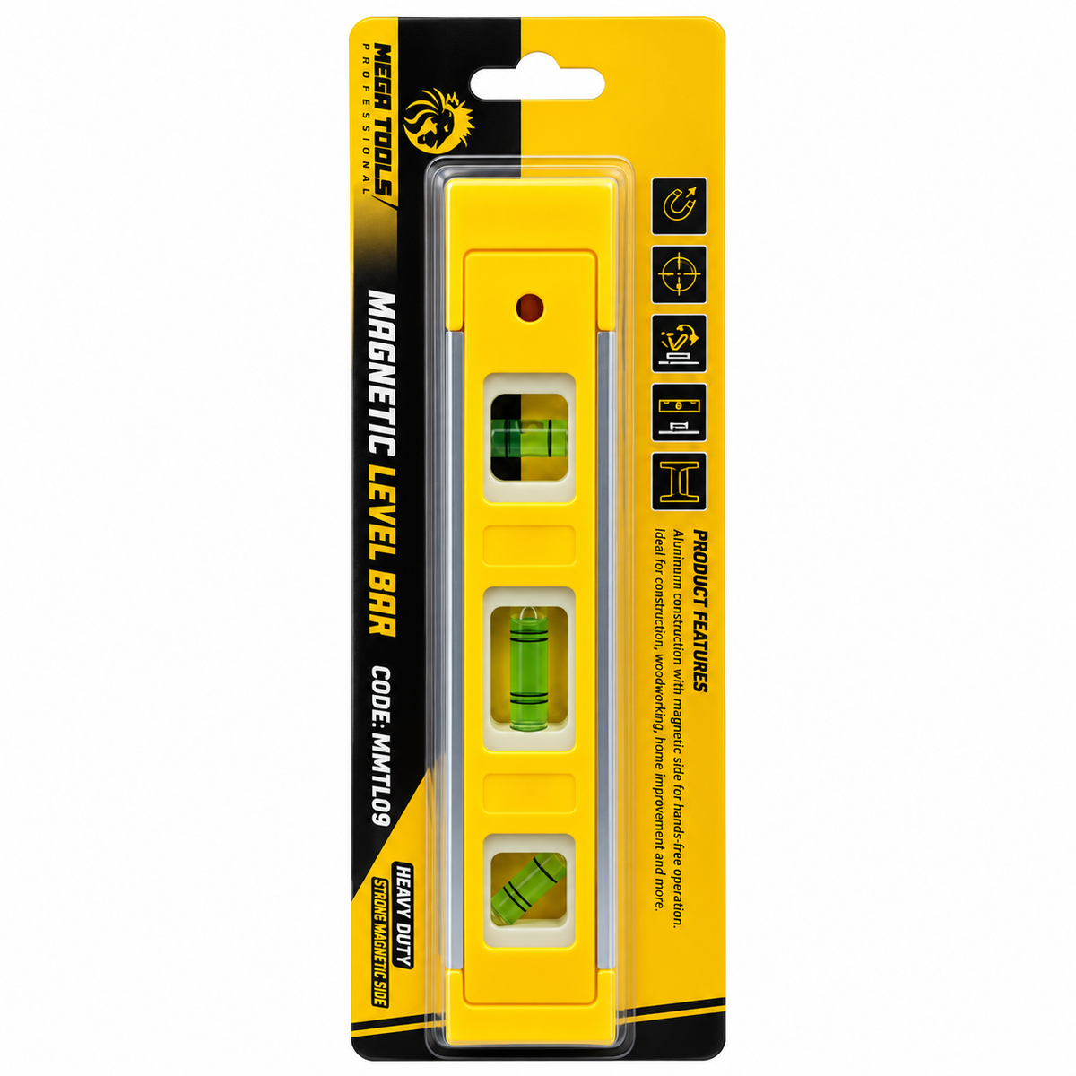 Megatools MMTL09 Magnetic Torpedo Level Bar 9" - ToolsSavvy.ph Main image