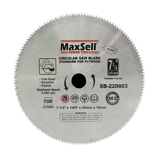 MaxSell SB-220603 Standard Circular Saw Blade Thin Kerf for Plywood 7-1/4" x 140T - ToolsSavvy.ph Main image