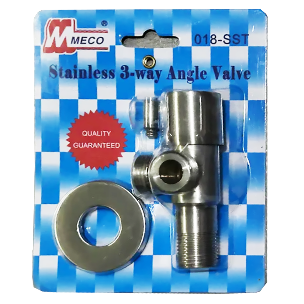 Meco 018N-SST 3-way Universal Angle Valve (3 Male Threads)