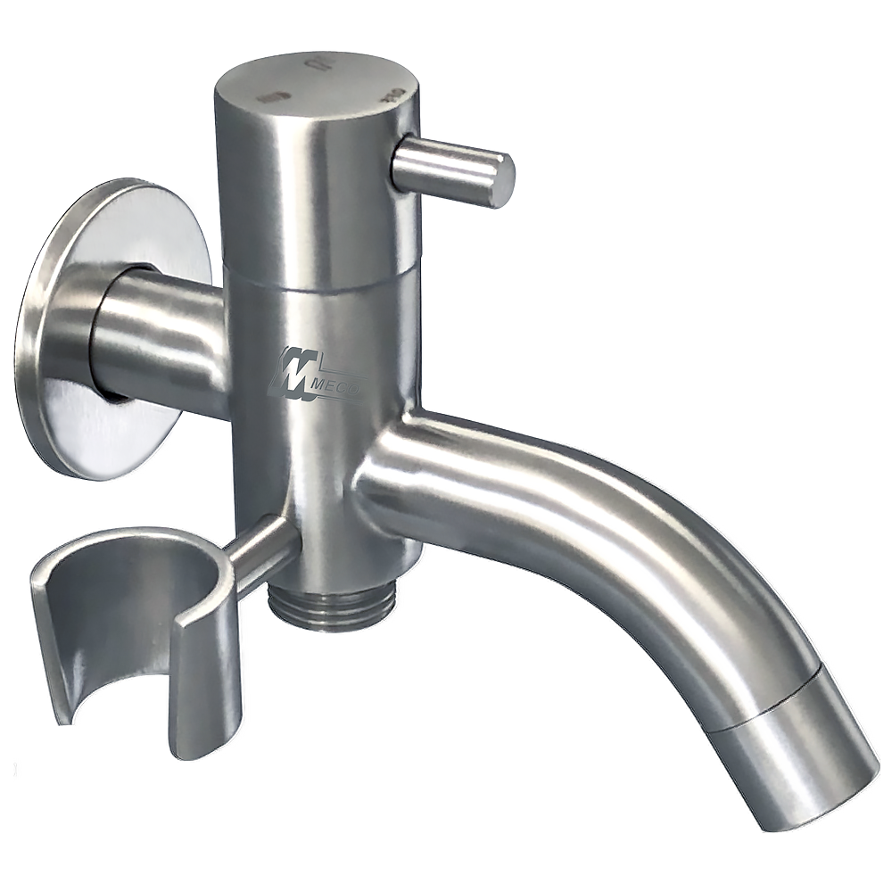 Meco 2327-SST Stainless Twin Outlet Faucet w/ Holder
