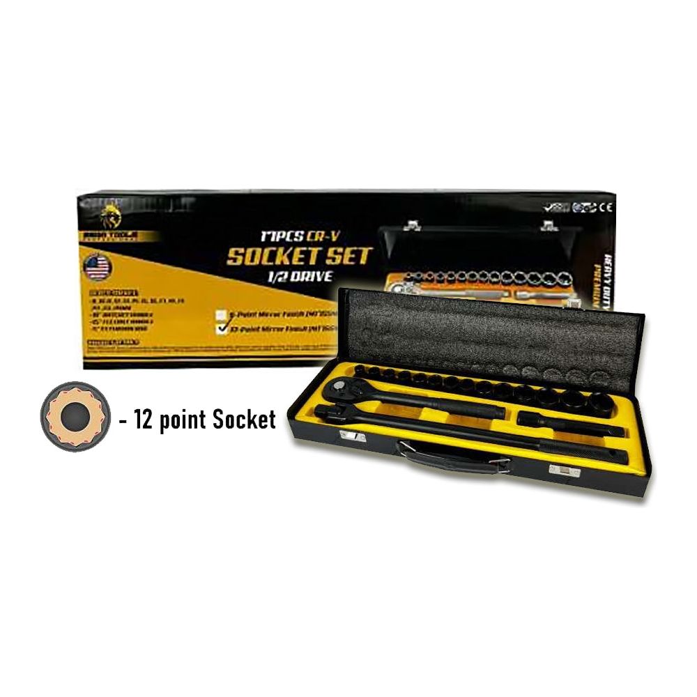Megatools M17SSMB12 Socket Wrench Set 17pcs 1/2" Drive 12pts (Matte Black) | Mega Tools by KHM Megatools Corp. Main image