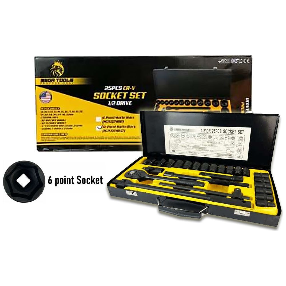 Megatools M25SSMB6 Socket Wrench Set 25pcs 1/2" Drive 6pts (Matte Black) | Mega Tools by KHM Megatools Corp. Main image