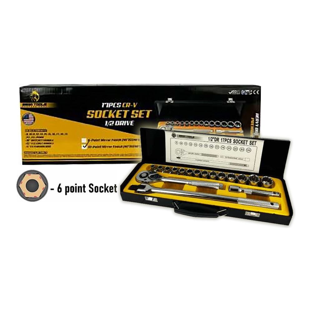 Megatools M17SSMF6 Socket Wrench Set 17pcs 1/2" Drive 6pts (Mirror Finish) | Mega Tools by KHM Megatools Corp. Main image