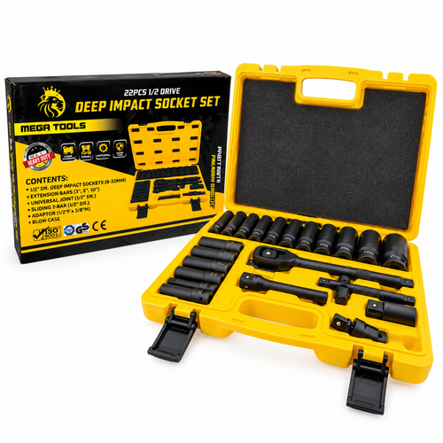 Megatools M12DRDISS22 22PCS 1/2" Drive Deep Impact Socket Set