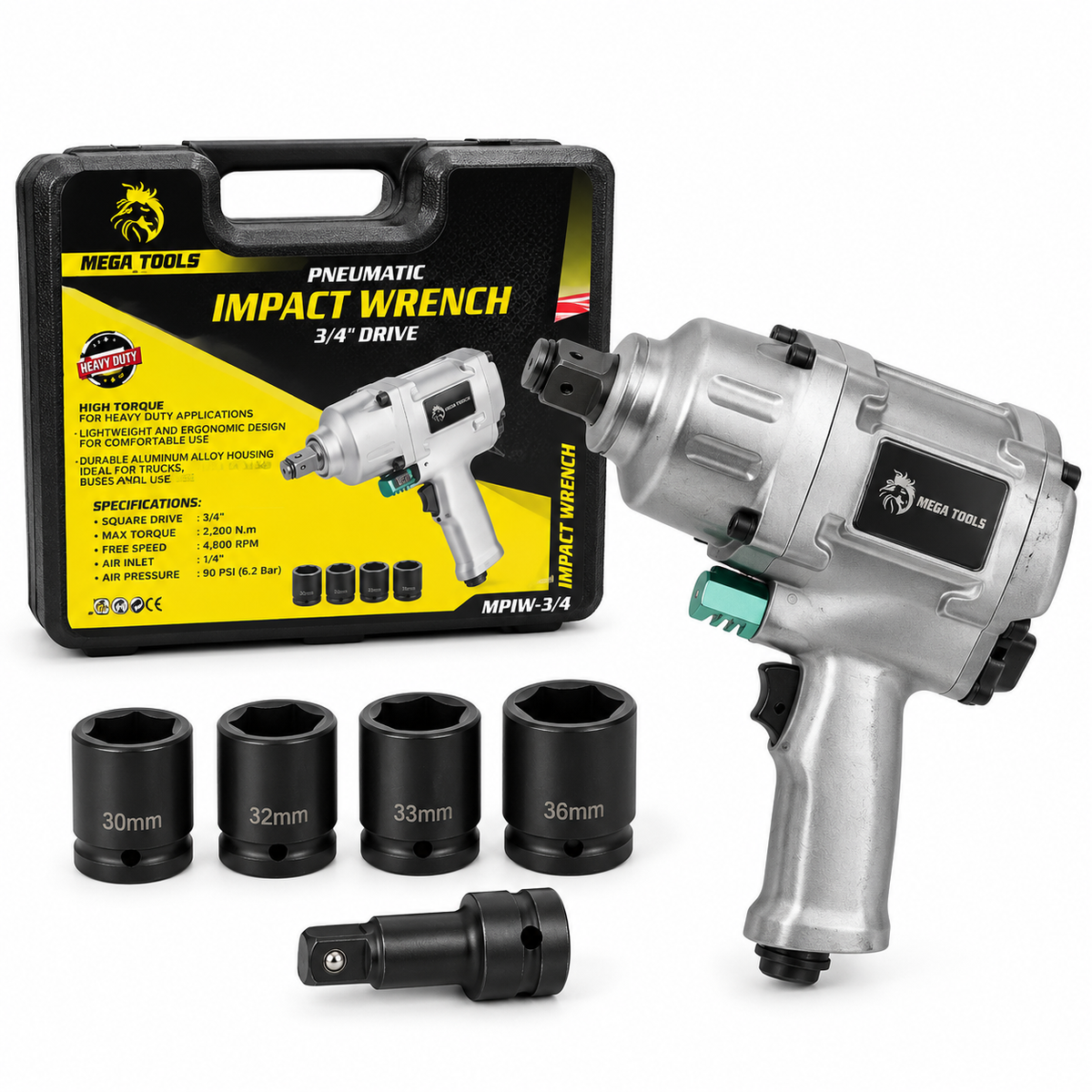 Megatools MPIW34 Pneumatic Impact Wrench Set 3/4