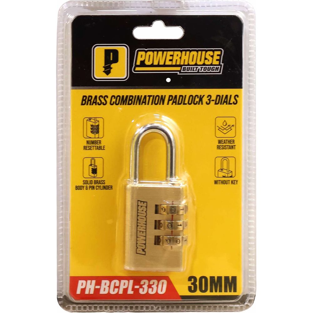 Powerhouse PH-BCPL-330 Brass Combination Padlock 3-Dials (30mm) | Powerhouse by KHM Megatools Corp. Main image