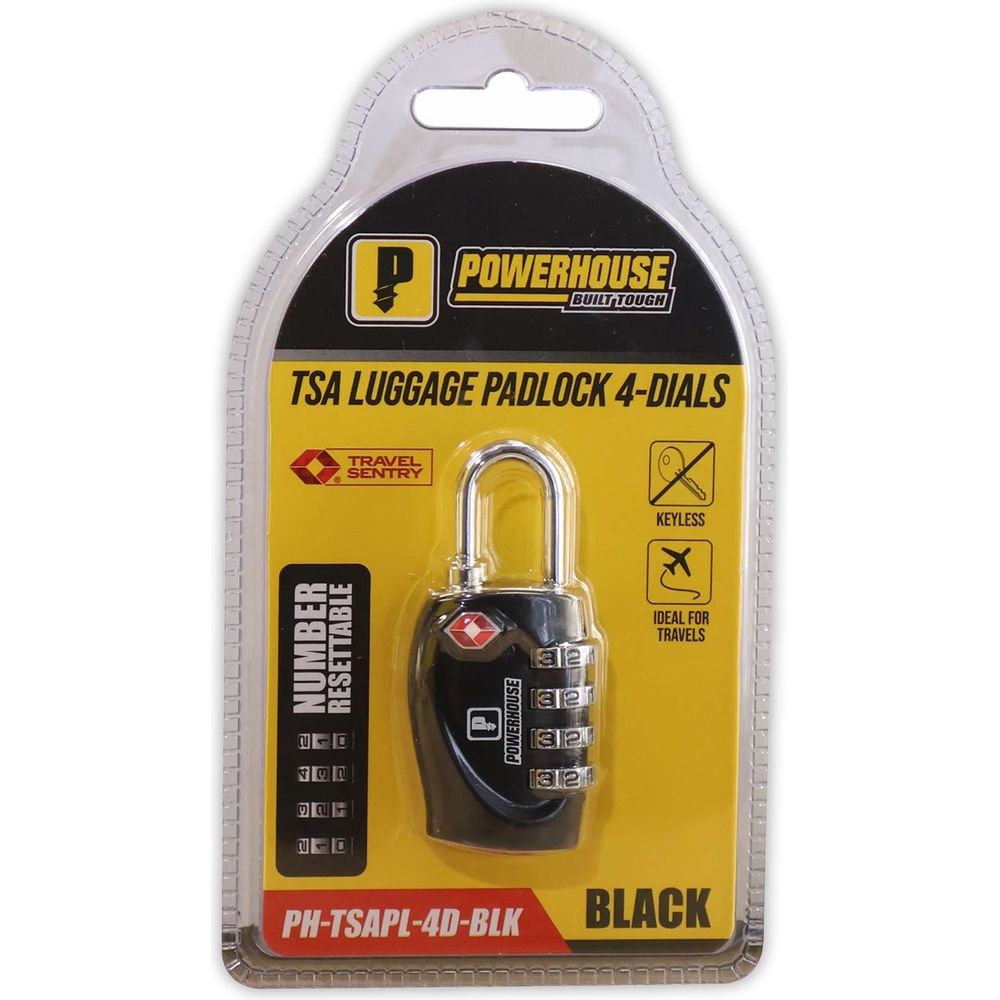 Powerhouse PH-TSAPL-4D-BLK Luggage Padlock 4 Dials (TSA) | Powerhouse by KHM Megatools Corp. Main image