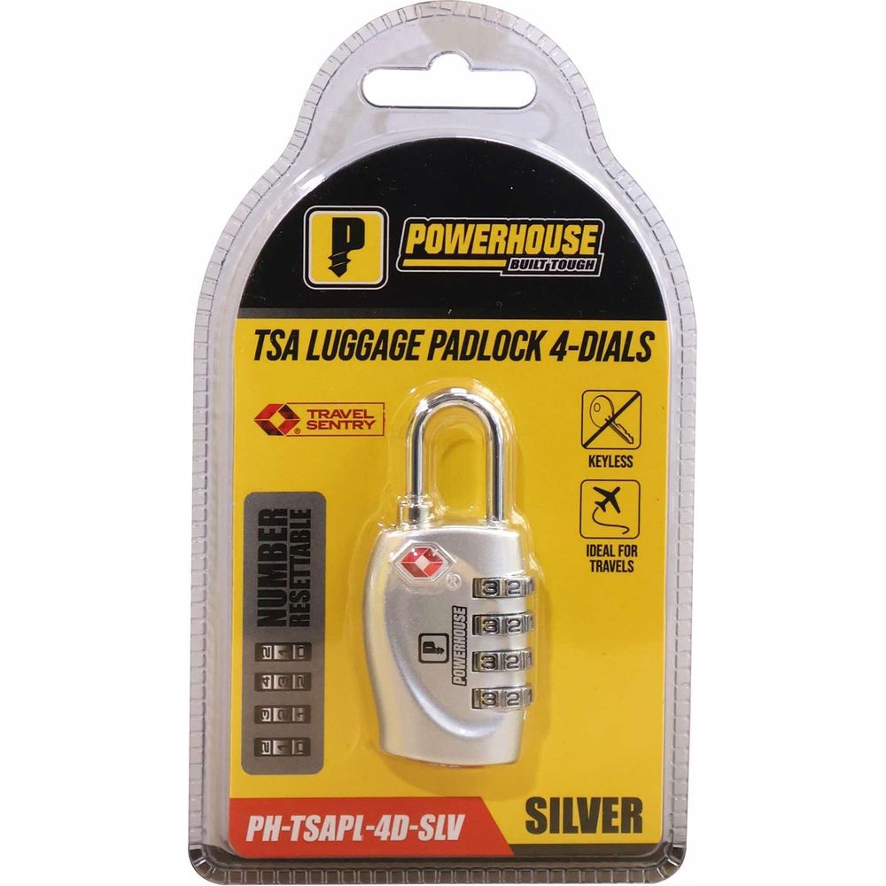 Powerhouse PH-TSAPL-4D-SLV Luggage Padlock 4 Dials (TSA) | Powerhouse by KHM Megatools Corp. Main image