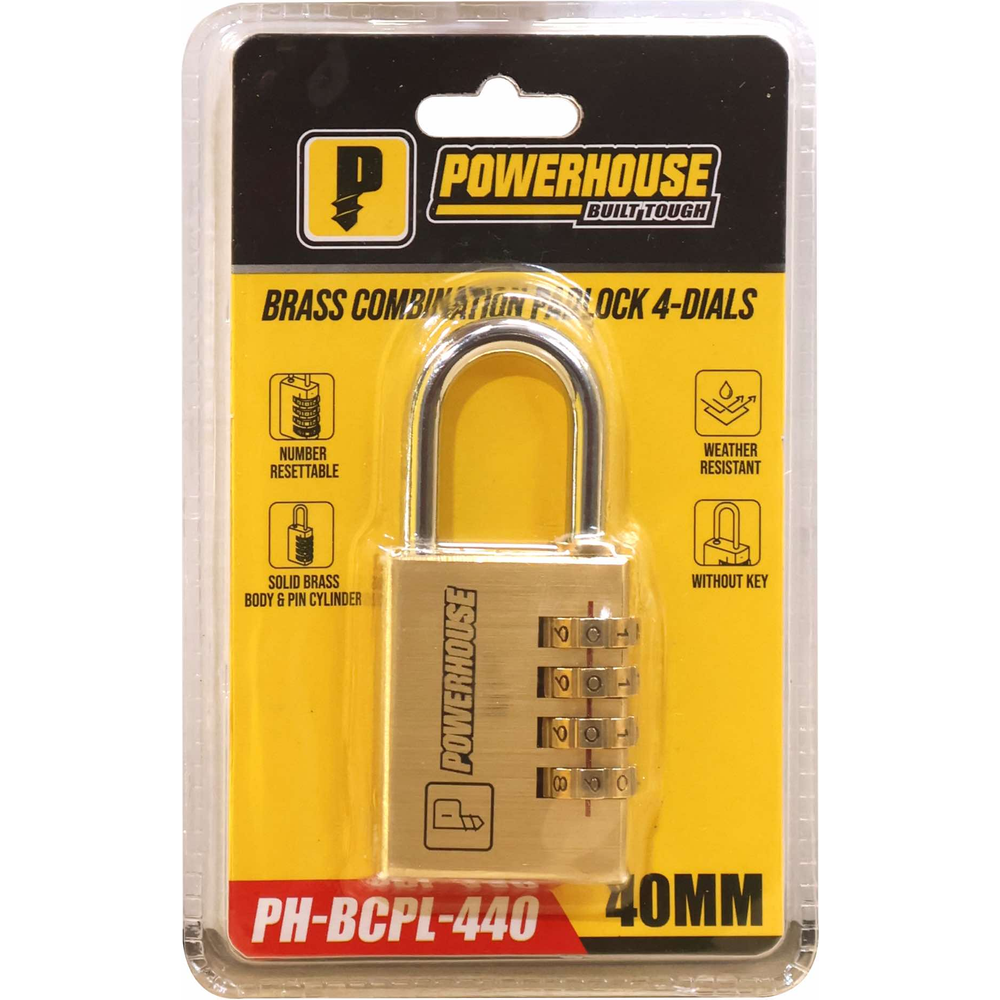 Powerhouse PH-BCPL-440 Brass Combination Padlock 4-Dials (40mm) | Powerhouse by KHM Megatools Corp. Main image