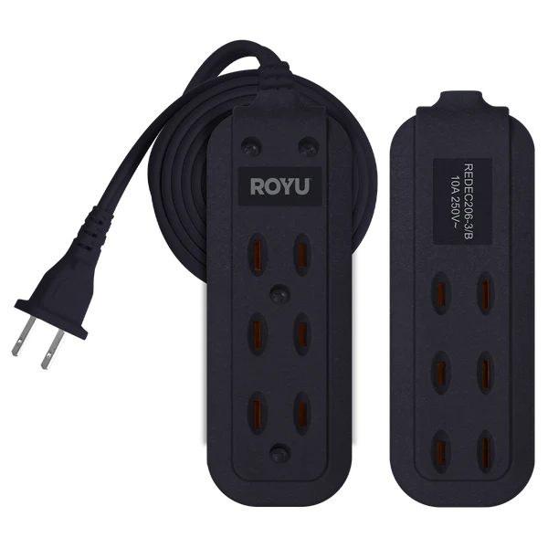 Royu REDEC206-9 ( 3+3 Gang ) Flat Pin Outlet 10A (9 Meters) | Royu by KHM Megatools Corp.