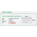 Omni LED X-200 R Exit Sign Right Arrow (Acrylic) - KHM Megatools Corp.